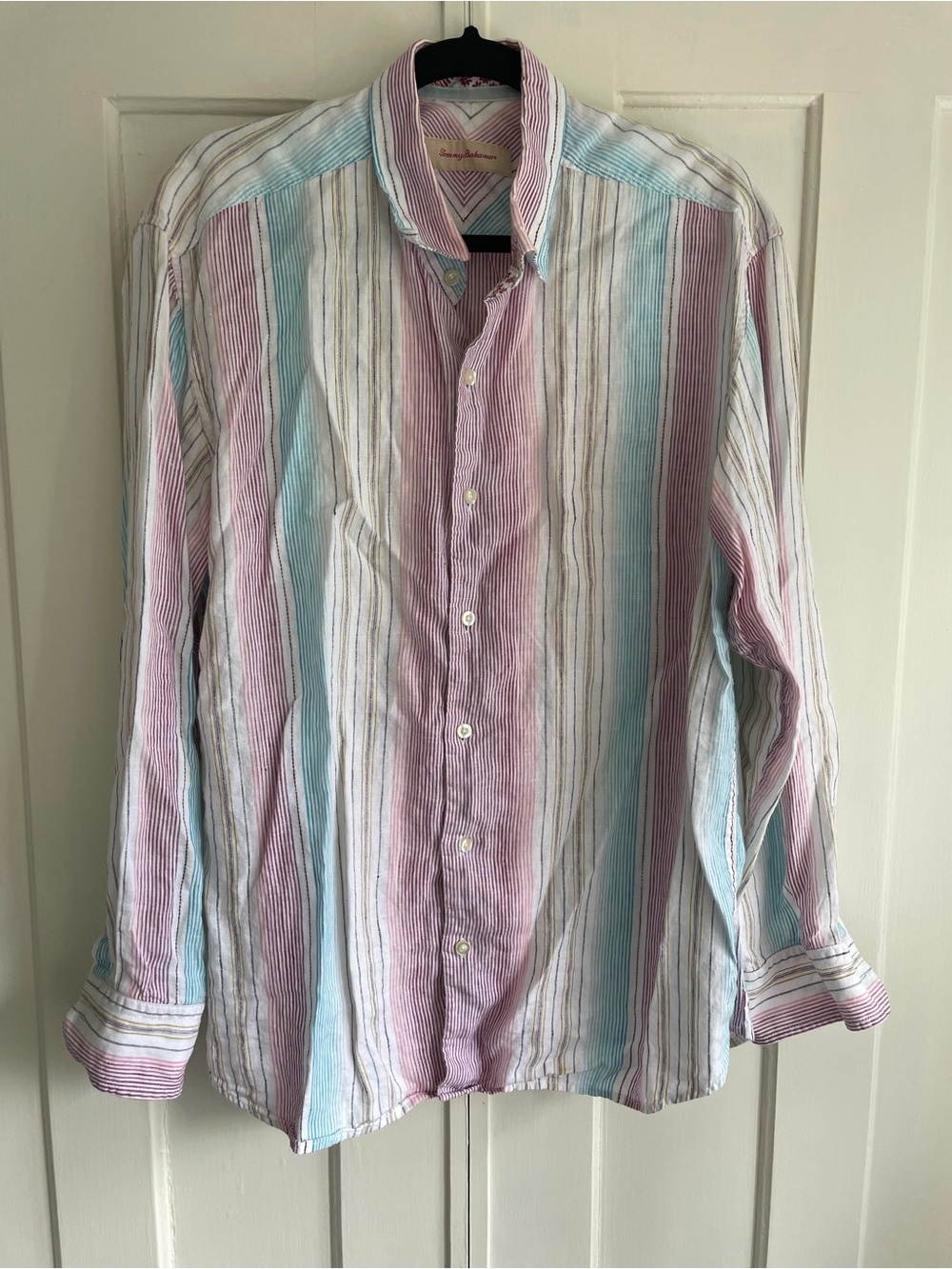 Tommy Bahama Men's Longsleeve Shirt Vertical Stripe Button-Down Large 100% Linen